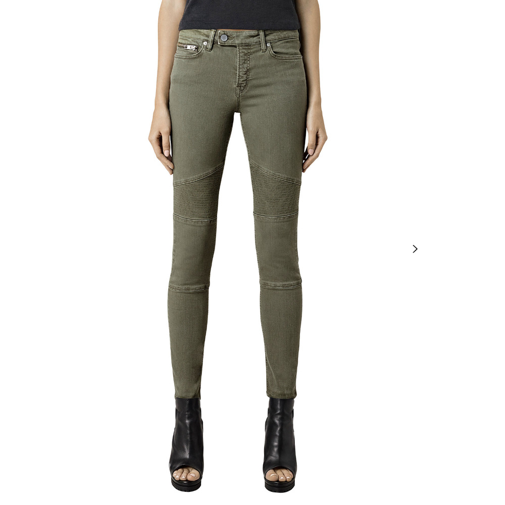 AllSaints Biker Khaki Green Skinny Jeans size W29